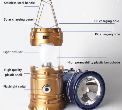 Multi-Function Solar Rechargeable LED Lantern | USB Charging, Flashlight & Power Bank